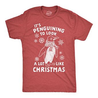 Mens It's Penguining to Look A Lot Like Christmas T Shirt Funny Holiday Penguin Xmas Tee
