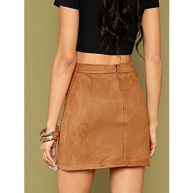 Women's High Waist Zip Up Bodycon Short Skirt