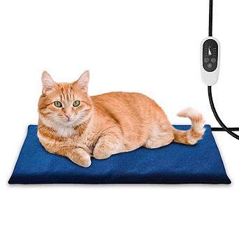 Pet Heating Pad 23.64x17.72 in 6 Temp with Timer Waterproof Dog Cat Bed Heated Mat