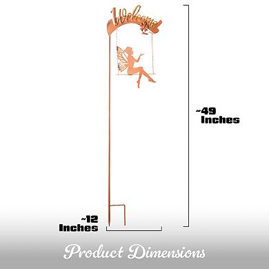 G128 Fairy Welcome Solar Lights Garden Stake for Outside, 50IN Metal Fairy Figurine Stake Decor