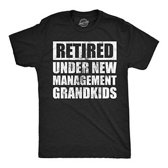 Mens Funny T Shirts Retired Under New Management Grandkids Sarcastic Graphic Novelty Tee for Men