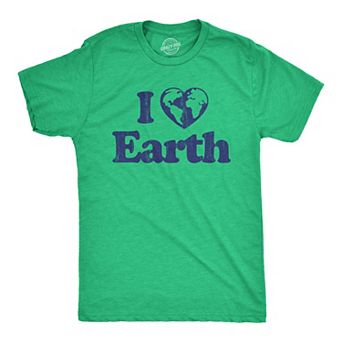 Mens I Heart Earth T Shirt Funny Cool Earth Day Nature Lovers Novelty Tee for Guys