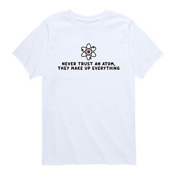 Boys 8-20 Never Trust an Atom Science Pun Graphic Tee