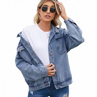 Women's Denim Jacket Long Sleeves Button Down Jean Jacket with Pockets
