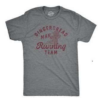 Mens Gingerbread Man Running Team T Shirt Funny Xmas Cookie Sprinting Joke Tee for Guys