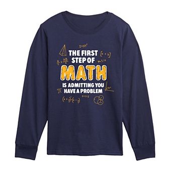 Boys 8-20 The First Step of Math Humor Long Sleeve Graphic Tee