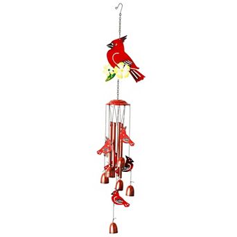 G128 Cardinal Wind Chimes for Outside, 34" Metal Red Cardinal Windchimes for Outdoor