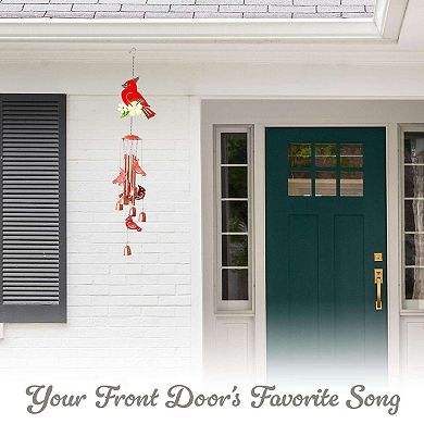 G128 Cardinal Wind Chimes for Outside, 34" Metal Red Cardinal Windchimes for Outdoor