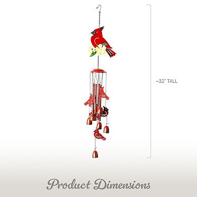 G128 Cardinal Wind Chimes for Outside, 34" Metal Red Cardinal Windchimes for Outdoor