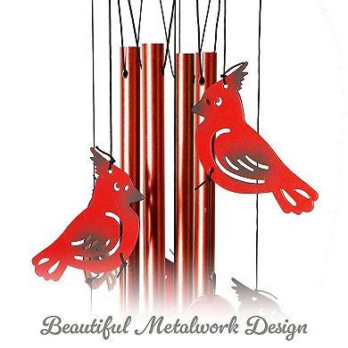 G128 Cardinal Wind Chimes for Outside, 34" Metal Red Cardinal Windchimes for Outdoor