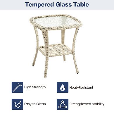 3-Piece Outdoor Rattan Chat Set, 2 Rotatable Chairs & Accent Table for Patio