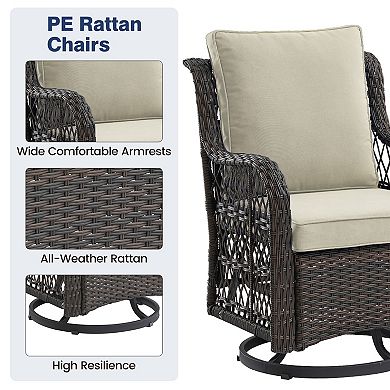 3-Piece Outdoor Rattan Chat Set, 2 Rotatable Chairs & Accent Table for Patio
