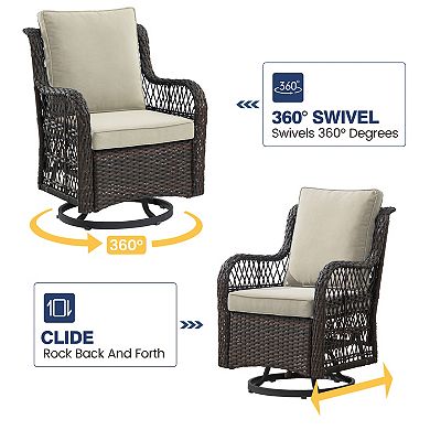 3-Piece Outdoor Rattan Chat Set, 2 Rotatable Chairs & Accent Table for Patio