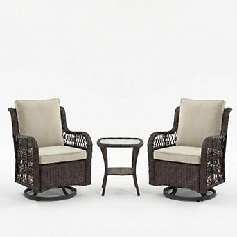 3 pc Outdoor Rattan Chat Set, 2 Rotatable Chairs & Accent Table for Patio