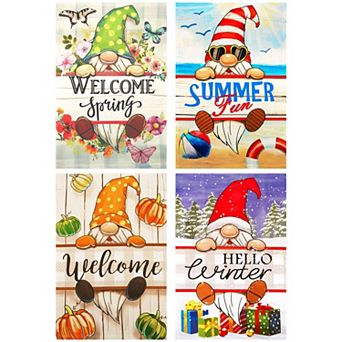 G128 Whimsical Wonders Holiday Gnome Garden Flag Set 4 pc Printed 12x18IN