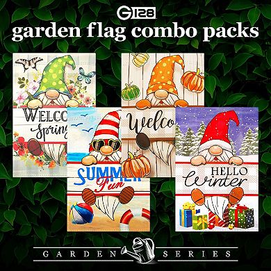 G128 Whimsical Wonders Holiday Gnome Garden Flag Set 4pcs Printed 12x18IN