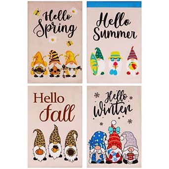 G128 Rustic Farmhouse Heritage Burlap Garden Flag Set 4 pc Printed 12x18IN