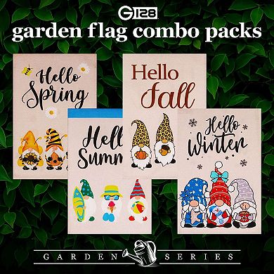 G128 Rustic Farmhouse Heritage Burlap Garden Flag Set 4pcs Printed 12x18IN