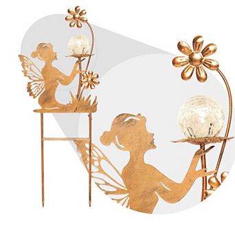 G128 Fairy Solar Lights Garden Stake Decor for Outside, 28 in Metal Fairy Figurine Stake Decor