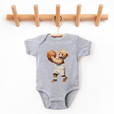 Watercolor Basketball Bear - Baby Short Sleeve Graphic Bodysuit