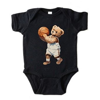 Watercolor Basketball Bear - Baby Short Sleeve Graphic Bodysuit