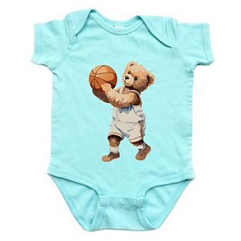 Watercolor Basketball Bear - Baby Short Sleeve Graphic Bodysuit