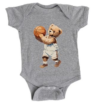 Watercolor Basketball Bear - Baby Short Sleeve Graphic Bodysuit