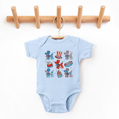 Patriotic Balloon Animal Chart - Baby Short Sleeve Graphic Bodysuit