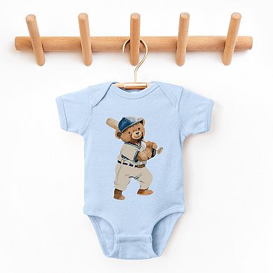 Watercolor Baseball Bear - Baby Short Sleeve Graphic Bodysuit