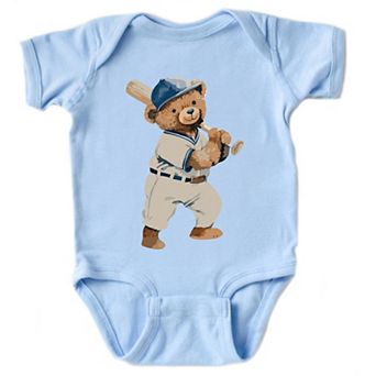 Watercolor Baseball Bear - Baby Short Sleeve Graphic Bodysuit