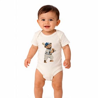 Watercolor Baseball Bear - Baby Short Sleeve Graphic Bodysuit