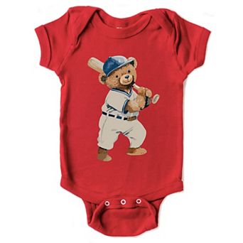 Watercolor Baseball Bear - Baby Short Sleeve Graphic Bodysuit
