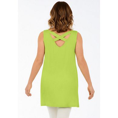 Roaman's Women's Plus Size Ultra Drape V-Neck Hi-Low X-Back Tunic Tank