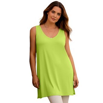 Roaman's Women's Plus Size Ultra Drape V-Neck Hi-Low X-Back Tunic Tank