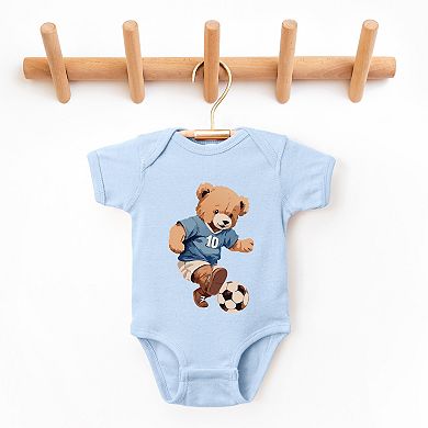 Watercolor Soccer Bear - Baby Short Sleeve Graphic Bodysuit