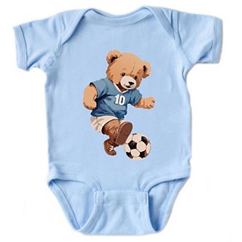 Watercolor Soccer Bear - Baby Short Sleeve Graphic Bodysuit
