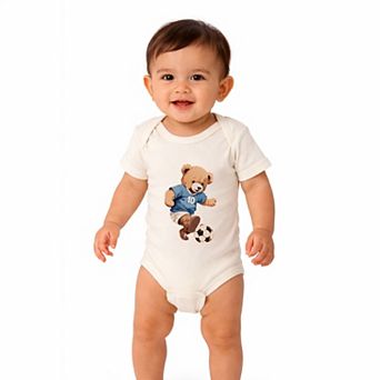 Watercolor Soccer Bear - Baby Short Sleeve Graphic Bodysuit