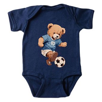 Watercolor Soccer Bear - Baby Short Sleeve Graphic Bodysuit