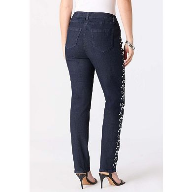 Roaman's Women's Plus Size Embellished Straight-Leg Jean