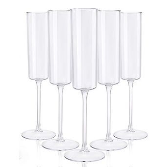 Great Ambitions 24-Pack 6oz Clear Plastic Champagne Flutes, Square Disposable Party Glasses