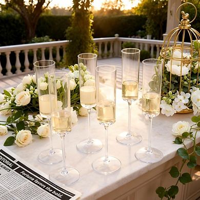 Great Ambitions 24-Pack 6oz Clear Plastic Champagne Flutes, Square Disposable Party Glasses