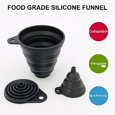 3 Pack Silicone Kitchen Funnel Set Collapsible Food Grade Bottle Funnel