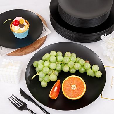 150-Pack Black Disposable Plates Set, 10.25" & 7.5" Heavy Duty Frosted Plastic with Silverware