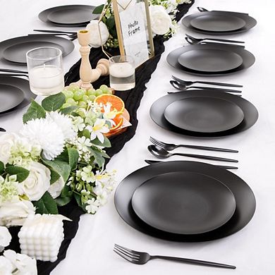 150-Pack Black Disposable Plates Set, 10.25" & 7.5" Heavy Duty Frosted Plastic with Silverware