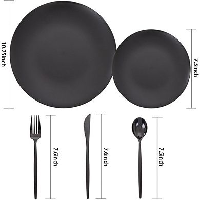 150-Pack Black Disposable Plates Set, 10.25" & 7.5" Heavy Duty Frosted Plastic with Silverware
