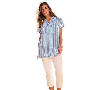 Roaman's Women's Plus Size Seersucker Shirt