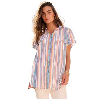 Roaman's Women's Plus Size Seersucker Shirt