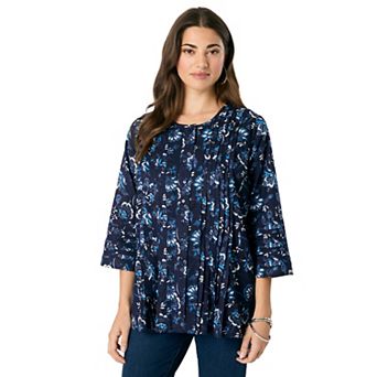 Roaman's Women's Plus Size Extended Plus Size Monique Printed Shirt