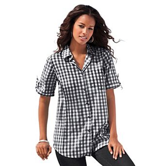 Roaman's Women's Plus Size Extended Plus Size French Check Shirt