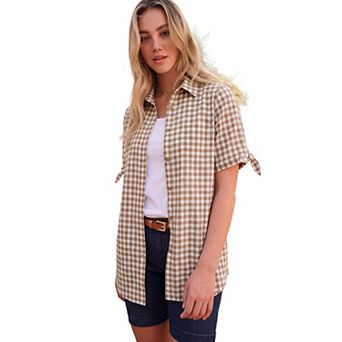 Roaman's Women's Plus Size Extended Plus Size French Check Shirt